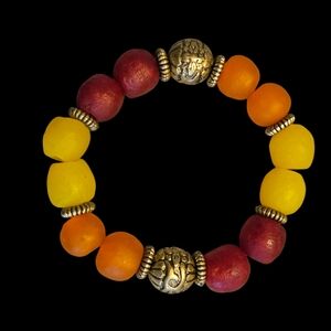 New Handmade Falltime Krobo And Bronze Colorful Beaded Bracelet